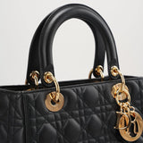 Dior Black Lady Dior Bag In Medium Size Cannage Lambskin Leather with GoId Hardware From 2016