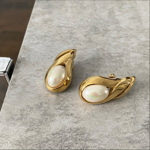 Christian Dior Vintage Goldtone Faux Pearl Clip Earrings