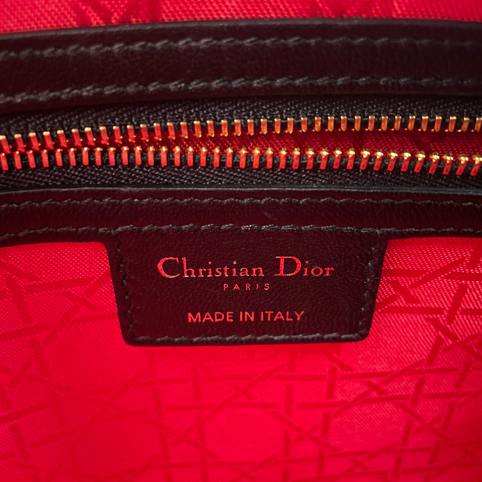 Dior Black Lady Dior Bag In Medium Size Cannage Lambskin Leather with GoId Hardware From 2016