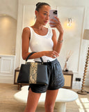 Louis Vuitton Capucines MM Bag in Black Leather and Beige Python Leather with Gold Hardware