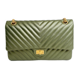 Chanel Chevron Medium Classic Double Flap Bag In Dark Green