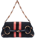 Gucci Horsebit 1955 Chain Shoulder bag Black monogram with Pink silk stripe