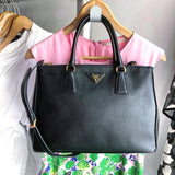 Prada Saffiano Lux Double Zip Black Nero Tote Bag