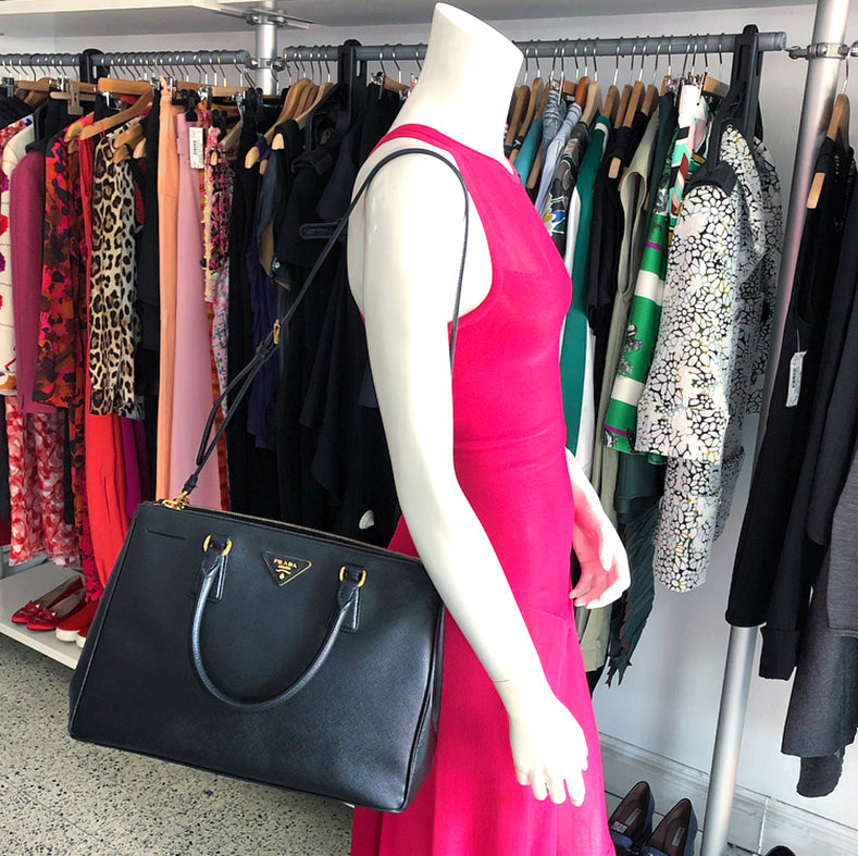 Prada Saffiano Lux Double Zip Black Nero Tote Bag