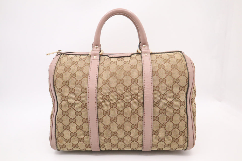 Gucci Boston Bag in GG Canvas and Pink Leather
