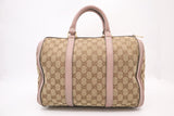 Gucci Boston Bag in GG Canvas and Pink Leather