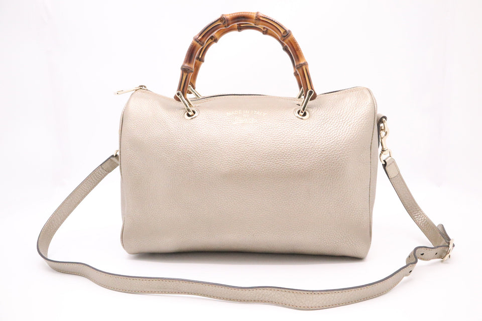 Gucci Bamboo Shopper Boston Bag in Metallic Beige Leather
