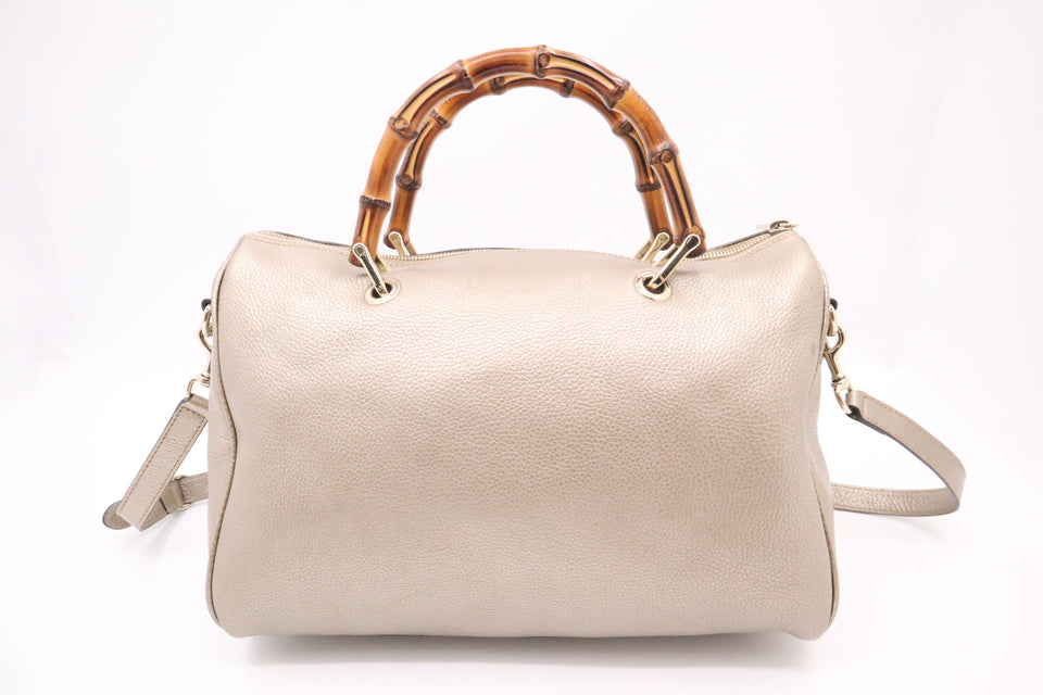 Gucci Bamboo Shopper Boston Bag in Metallic Beige Leather