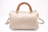Gucci Bamboo Shopper Boston Bag in Metallic Beige Leather