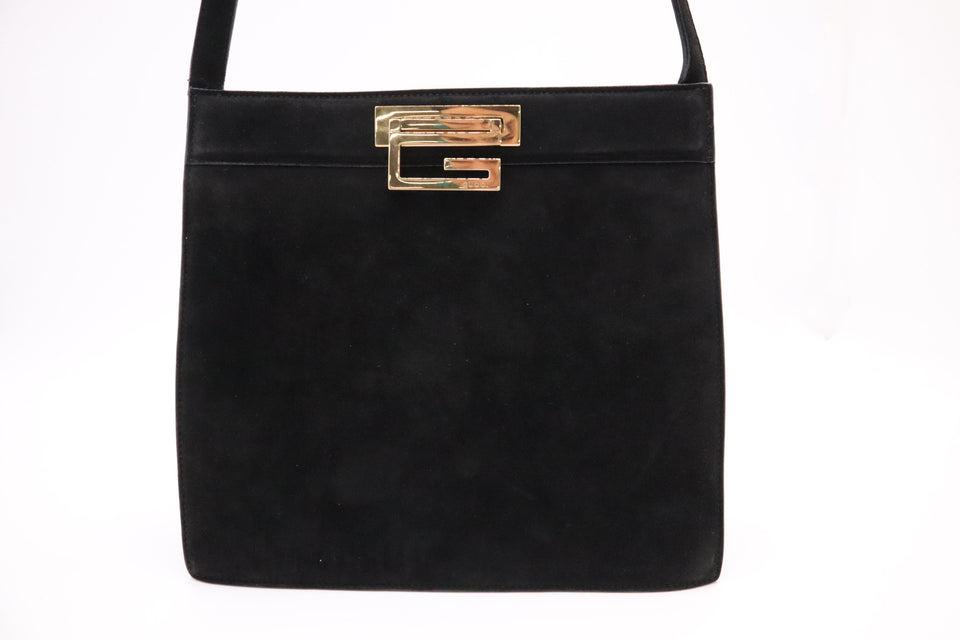 Gucci Shoulder Bag in Black Suede Canvas
