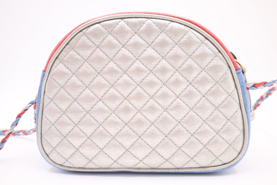 Gucci Trapuntata Crossbody Bag in Blue White and Red Metallic Leather