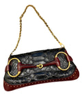 Gucci Horsebit 1955 Black Crocodile Skin and Burgundy Leather based and Gold Hardware Small