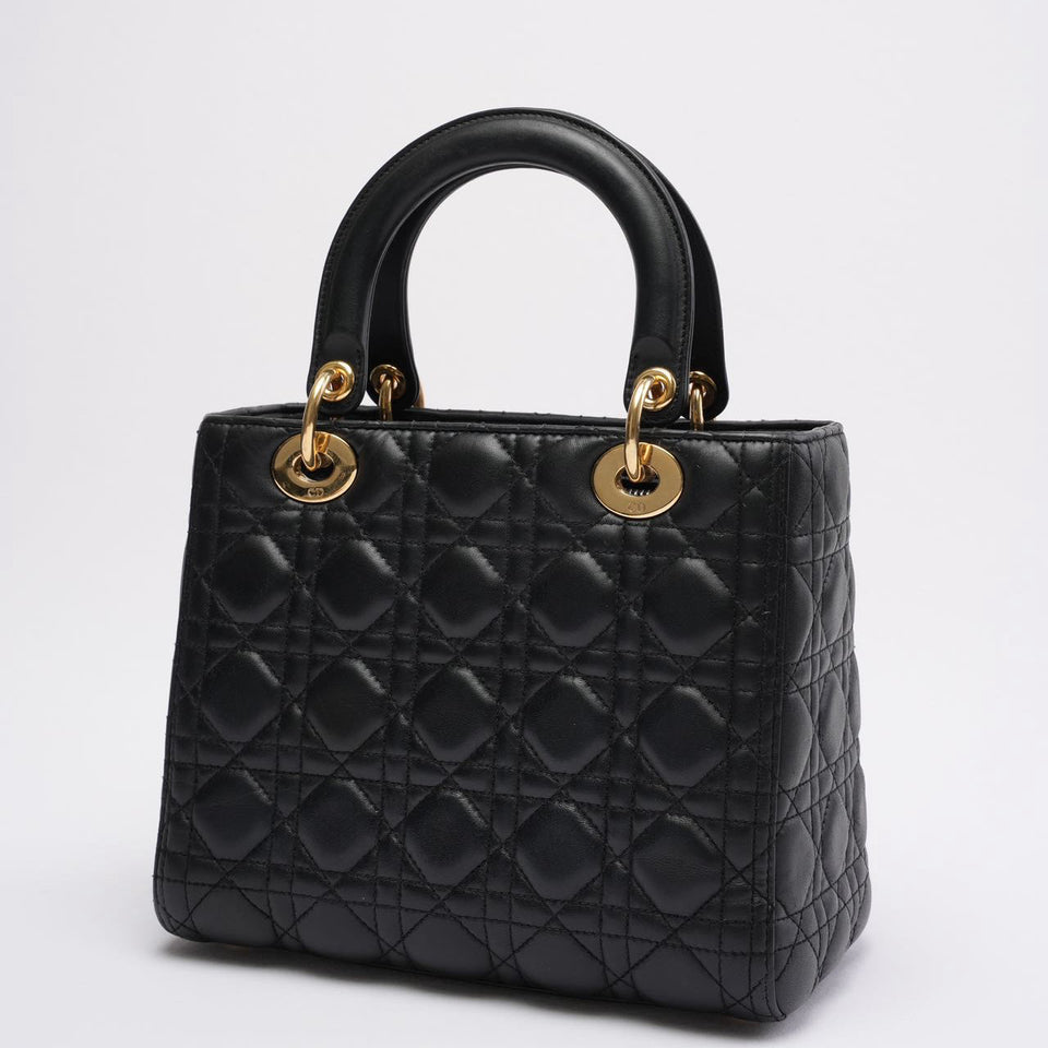 Christian Dior Black Medium Lady Dior Cannage Bag Lambskin 2019
