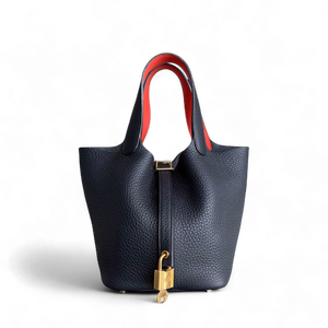 Hermes Picotin 18 - TC Clemence Leather Midnight Blue Gold Hardware Stamp X