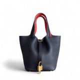 Hermes Picotin 18 - TC Clemence Leather Midnight Blue Gold Hardware Stamp X