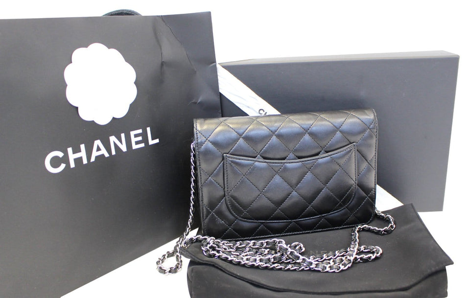 Chanel Black LambSkin Wallet On Chain WOC Clutch Crossbody Bag