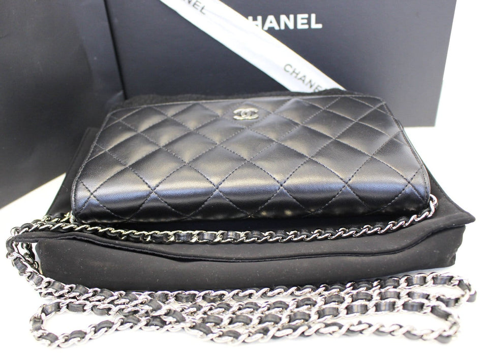 Chanel Black LambSkin Wallet On Chain WOC Clutch Crossbody Bag