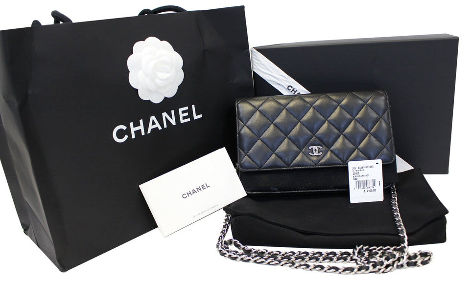 Chanel Black LambSkin Wallet On Chain WOC Clutch Crossbody Bag