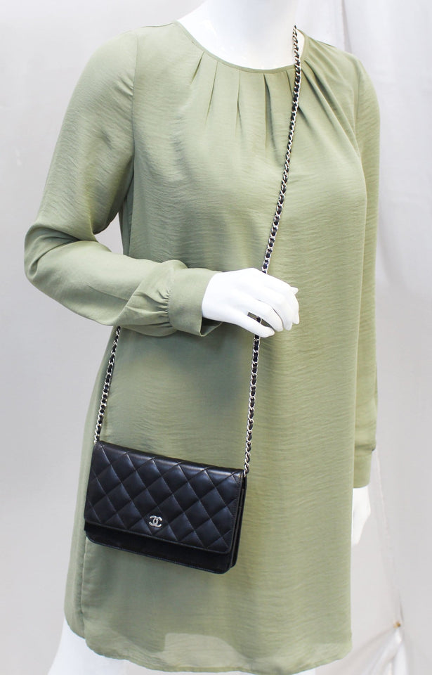 Chanel Black LambSkin Wallet On Chain WOC Clutch Crossbody Bag