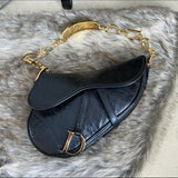 Christian Dior Vintage Galliano Black Ostrich Mini Saddle Bag