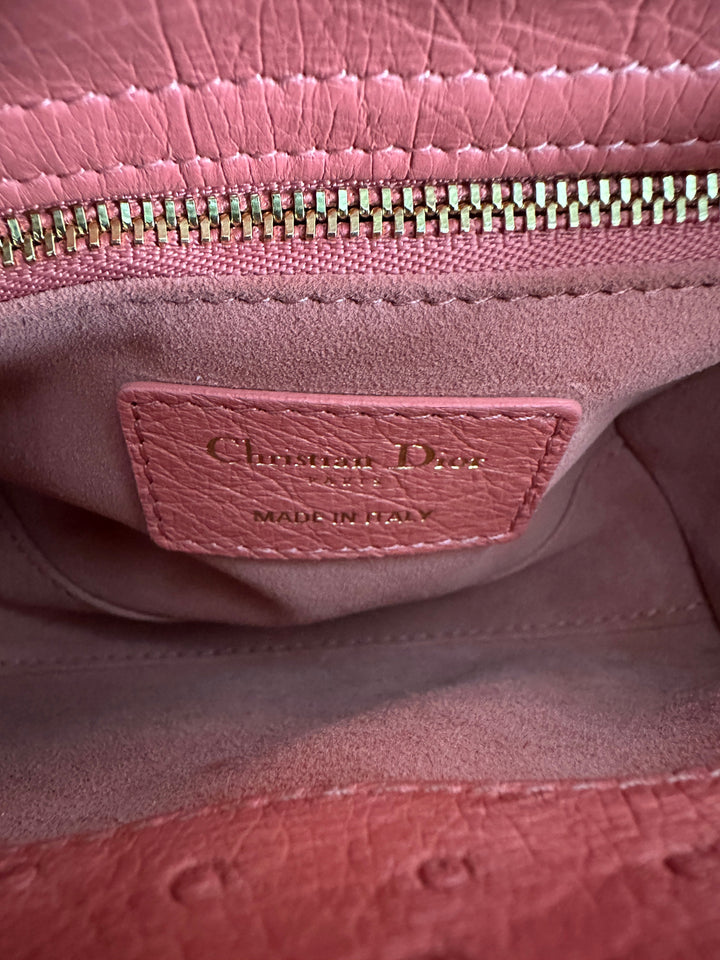 Christian Dior Lady Dior Pink Ostrich Mini Bag