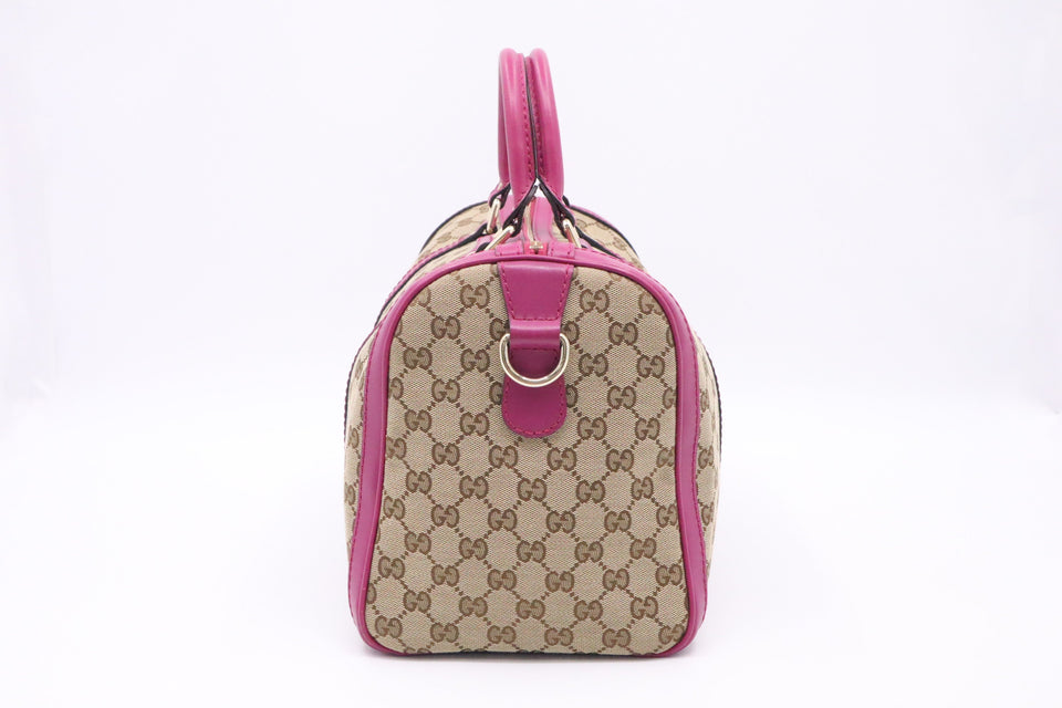 Gucci Boston Bag in Brown Canvas & Fuschia Leather