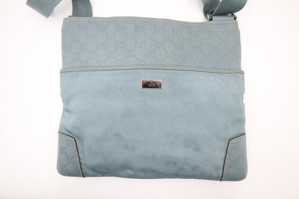 Gucci Crossbody in Light Blue Canvas & Guccissima Leather
