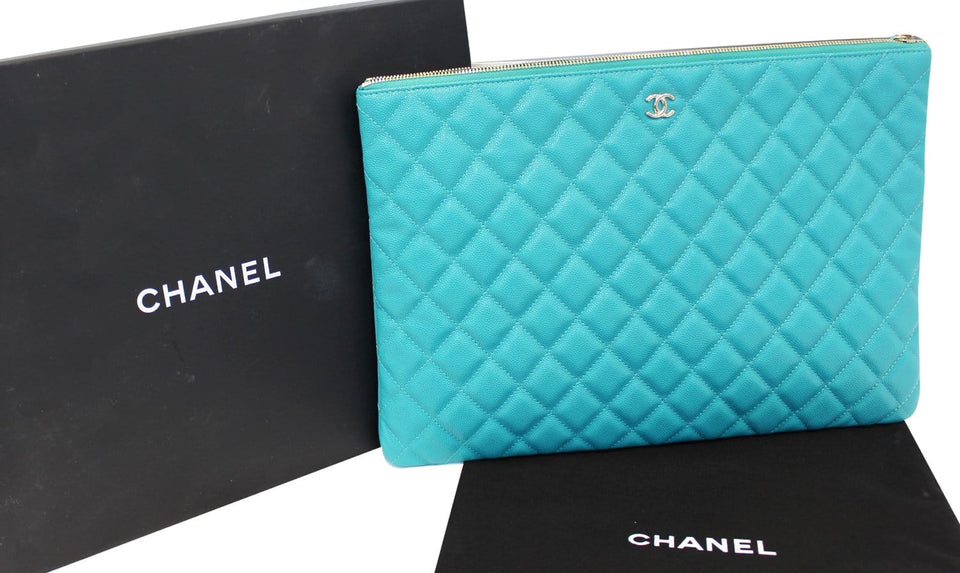 Chanel Turquoise Leather Document Case Clutch Bag