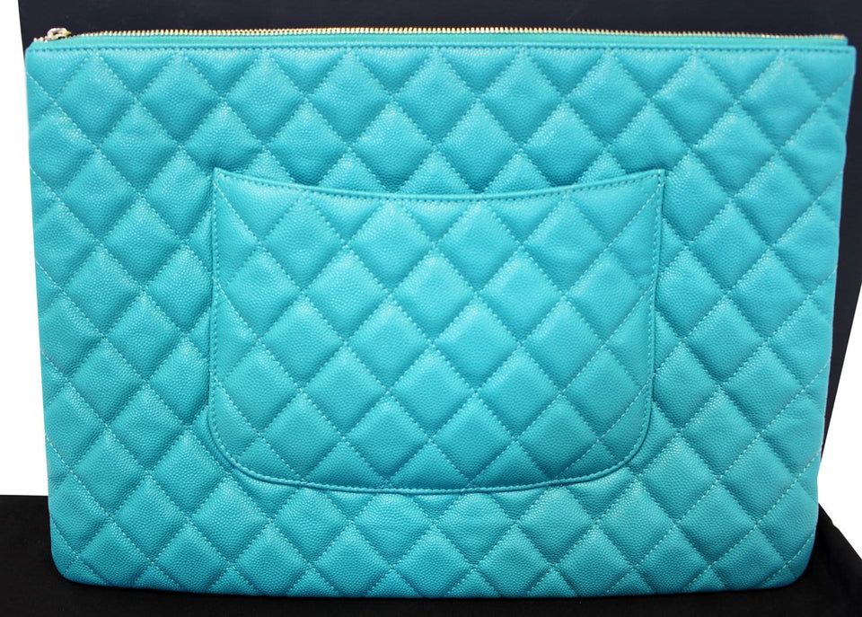 Chanel Turquoise Leather Document Case Clutch Bag