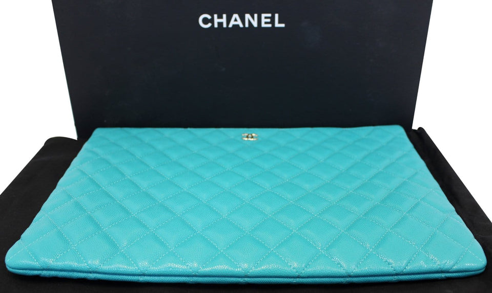 Chanel Turquoise Leather Document Case Clutch Bag