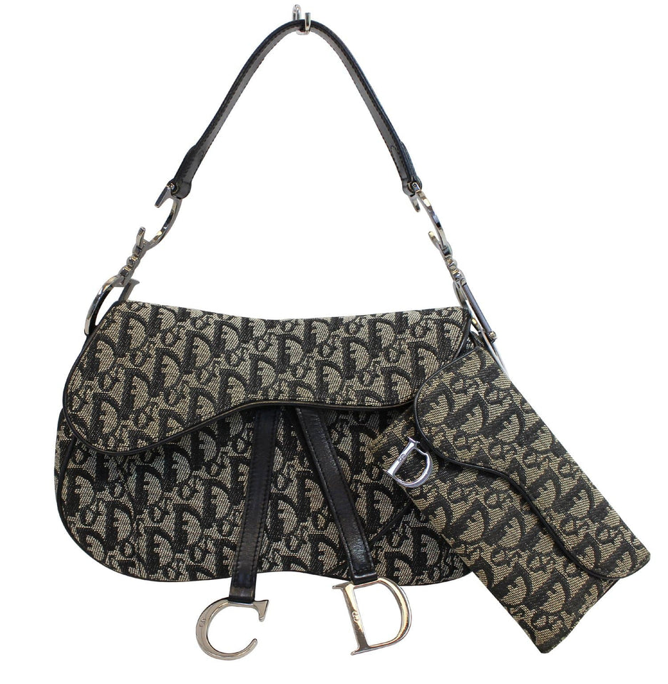Christian Dior Denim Logo Double Saddle Bag with Pouch