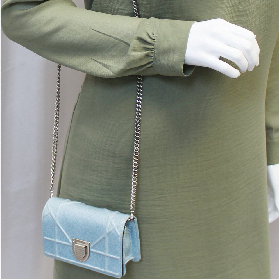 Christian Dior Aqua Blue Leather Mini Diorama Crossbody Bag