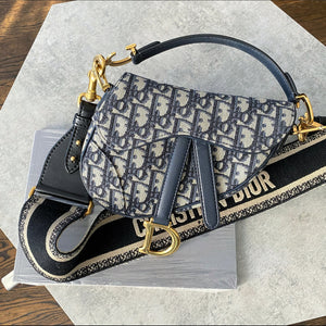 Dior Mini Saddle Bag Oblique Jacquard with Wide Shoulder Strap