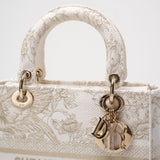 Christian Dior White / Gold Canvas Reverse Embroidered Toile De Joy Medium Lady D-Lite