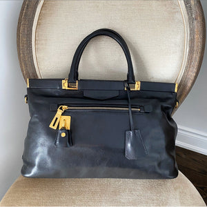 Prada Black Smooth Leather Hinge Frame Tote Bag