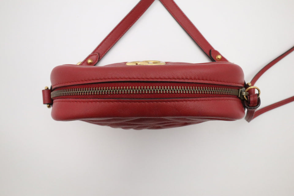 Gucci Marmont Mini Shoulder Bag in Red Leather