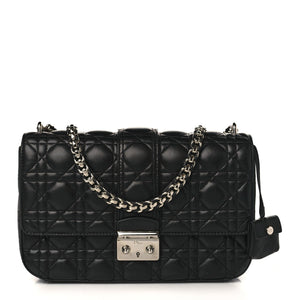 Dior Miss Dior Shoulder Bag in Black Lambskin Leather with Silver Hardware