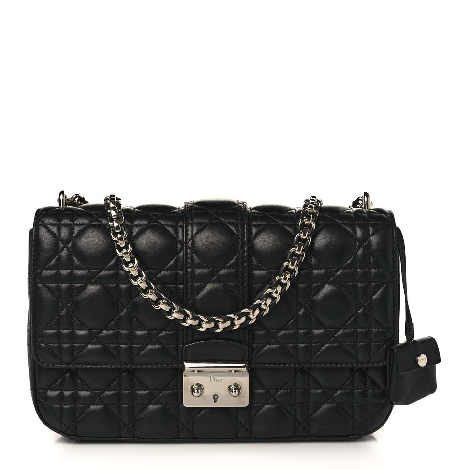 Dior Miss Dior Shoulder Bag in Black Lambskin Leather with Silver Hardware