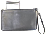 Prada Black Leather Logo Plaque Wristlet Clutch Bag