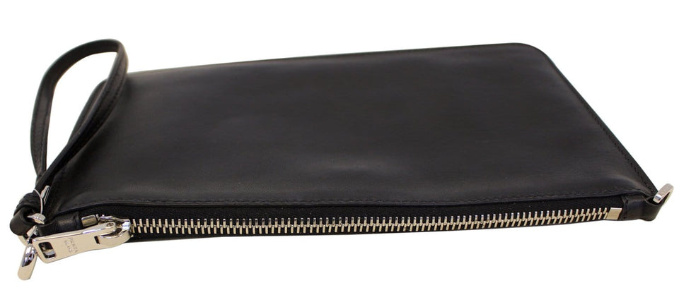 Prada Black Leather Logo Plaque Wristlet Clutch Bag