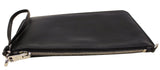 Prada Black Leather Logo Plaque Wristlet Clutch Bag