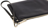 Prada Black Leather Logo Plaque Wristlet Clutch Bag