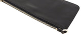 Prada Black Leather Logo Plaque Wristlet Clutch Bag