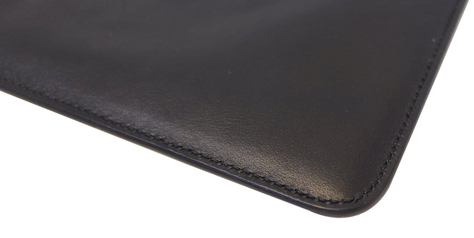 Prada Black Leather Logo Plaque Wristlet Clutch Bag