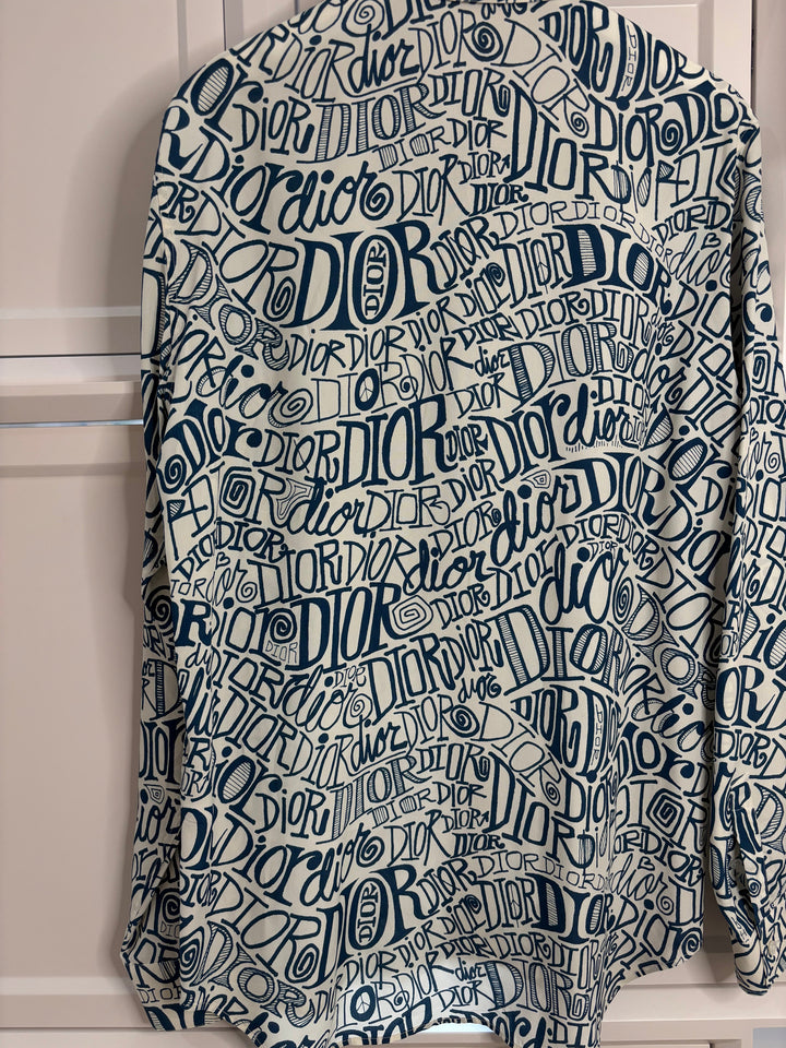 Dior White Logo Print Long Sleeve Shirt Men's Size 39