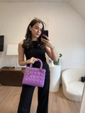 Dior Purple Lilac Lady Dior Medium Bag in Cannage Lambskin Leather with Silver Hardware