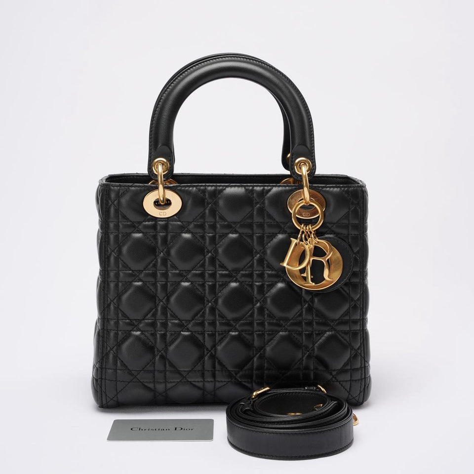Christian Dior Lady Dior Medium Bag Black Lambskin Leather