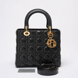 Christian Dior Lady Dior Medium Bag Black Lambskin Leather