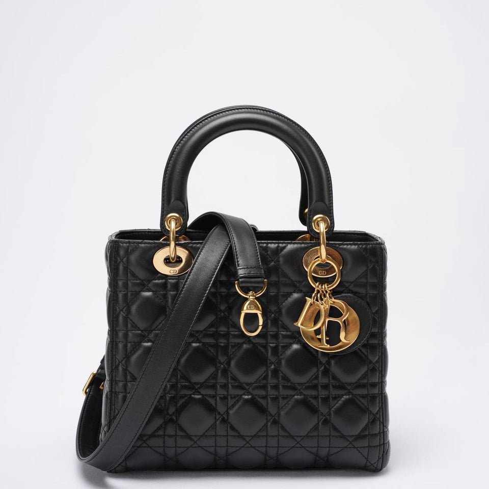 Christian Dior Lady Dior Medium Bag Black Lambskin Leather