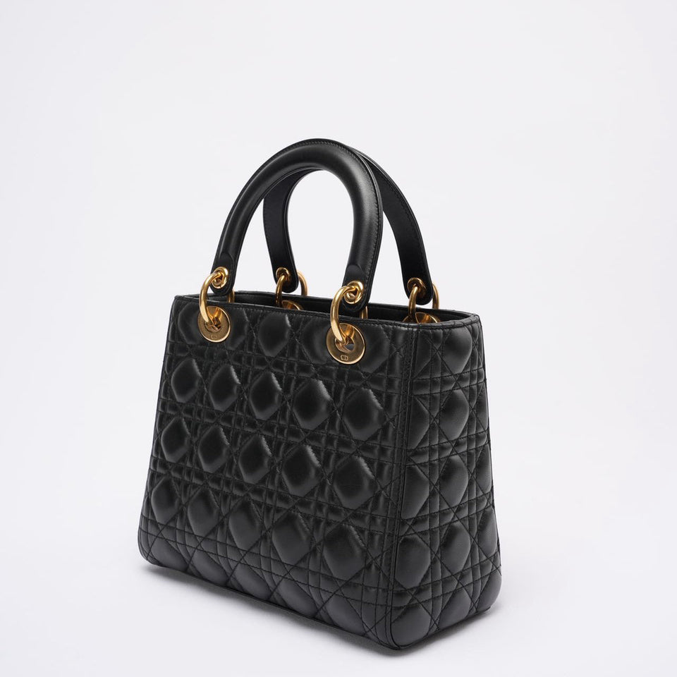 Christian Dior Lady Dior Medium Bag Black Lambskin Leather